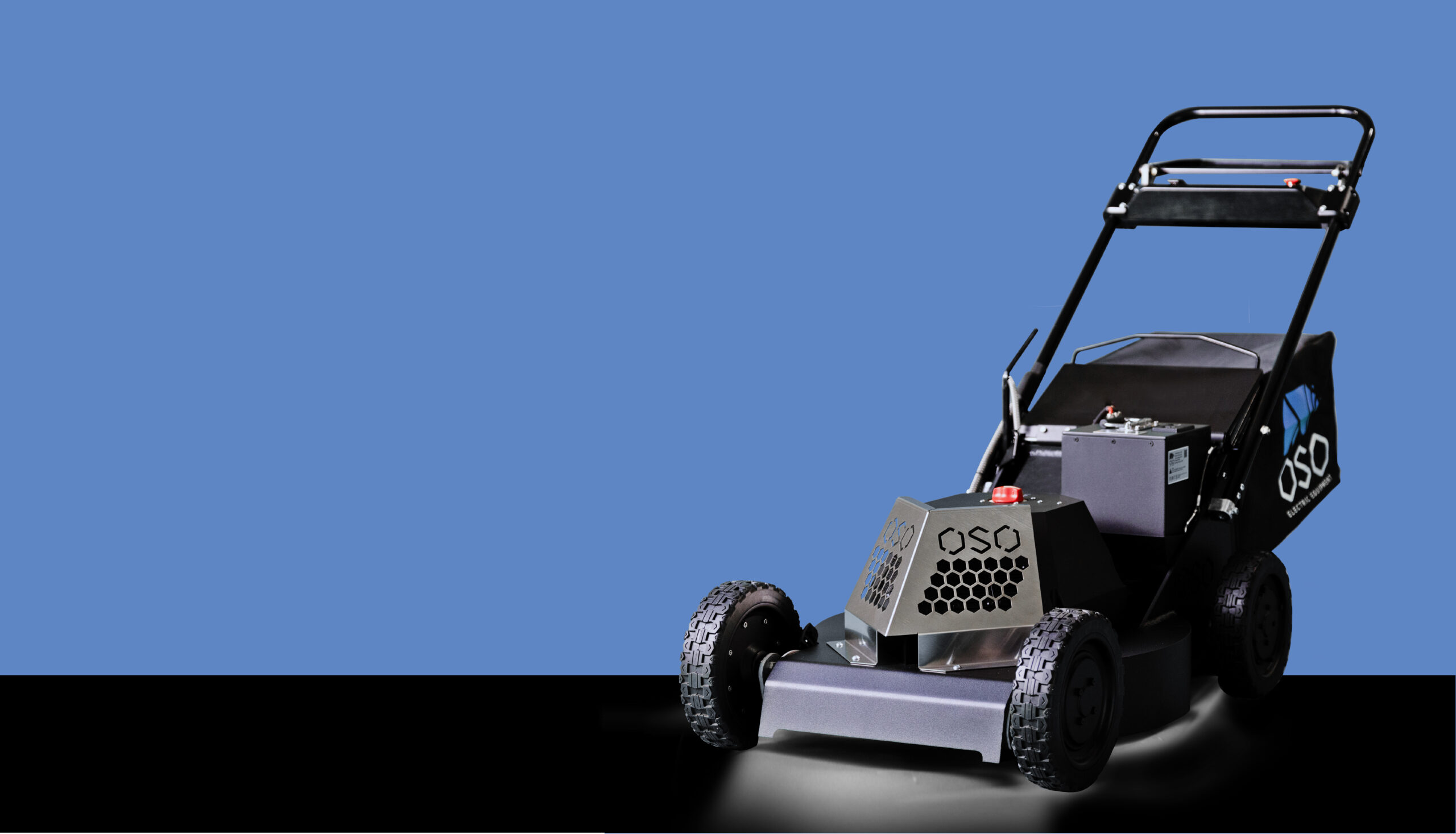 Lawnmower with blue backdrop